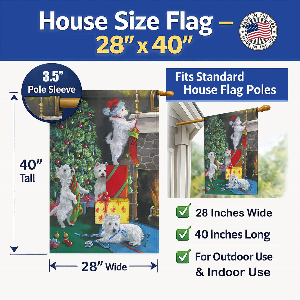Westie Christmas Decorating House Flag 28x40 Porch Sleeve Pole Decorative Outside Yard Banner Artwork Wall Hanging, Polyester