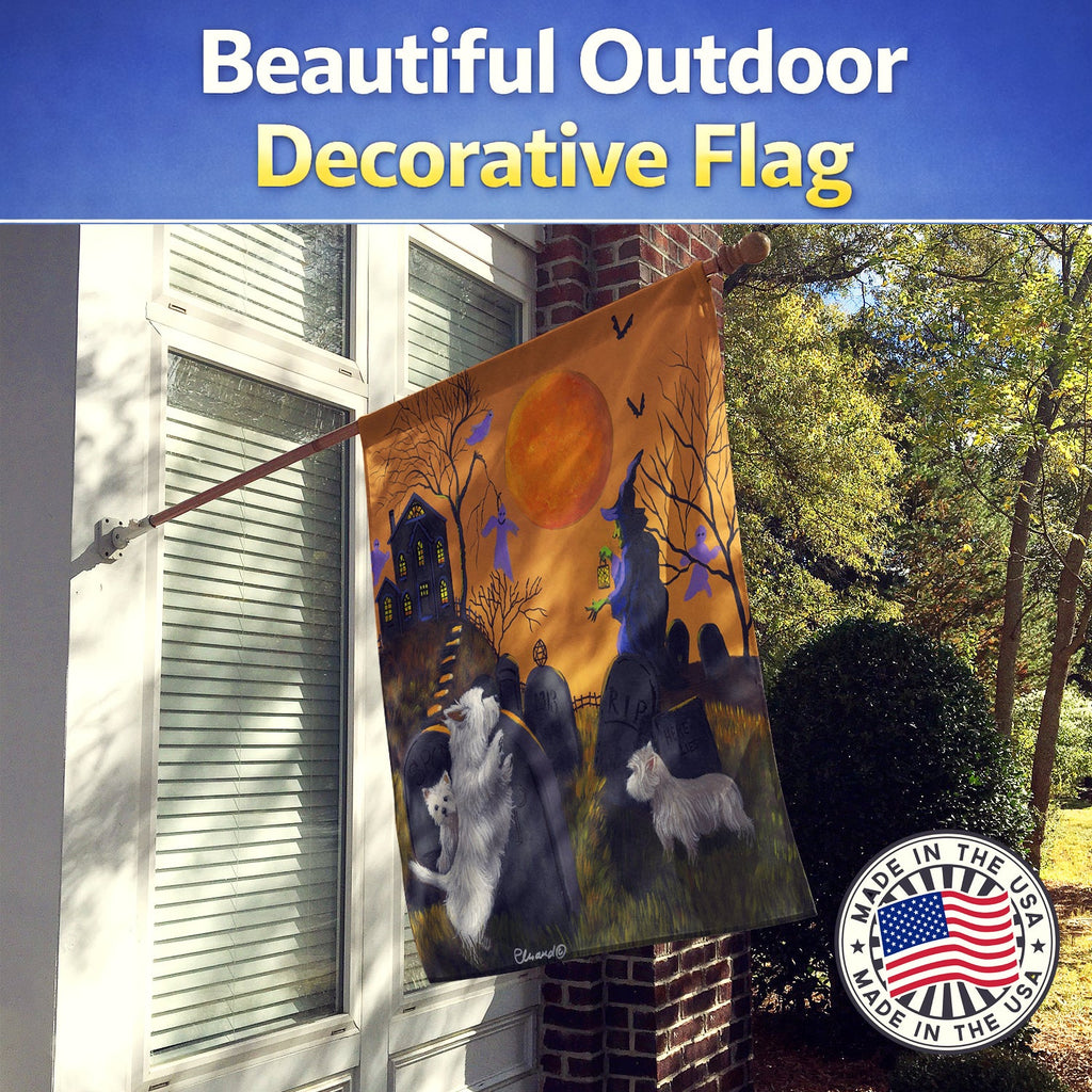 Westie Wicked Witch House Flag 28x40 Porch Sleeve Pole Decorative Outside Yard Banner Artwork Wall Hanging, Polyester