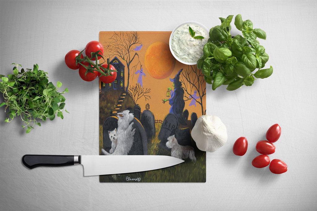 Westie Wicked Witch Cutting Board Tempered Glass Kitchen Cutting Surface, Heat Resistant Chopping, Non-Slip Feet, Food Prep & Serving