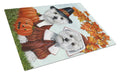 Westie Thanksgiving Pilgrims Cutting Board Tempered Glass Kitchen Cutting Surface, Heat Resistant Chopping, Non-Slip Feet, Food Prep & Serving