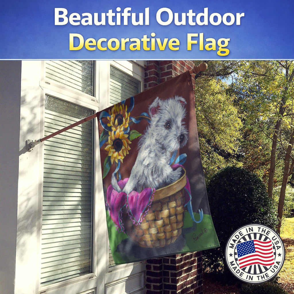 Westie Zoe and Sunflowers House Flag 28x40 Porch Sleeve Pole Decorative Outside Yard Banner Artwork Wall Hanging, Polyester