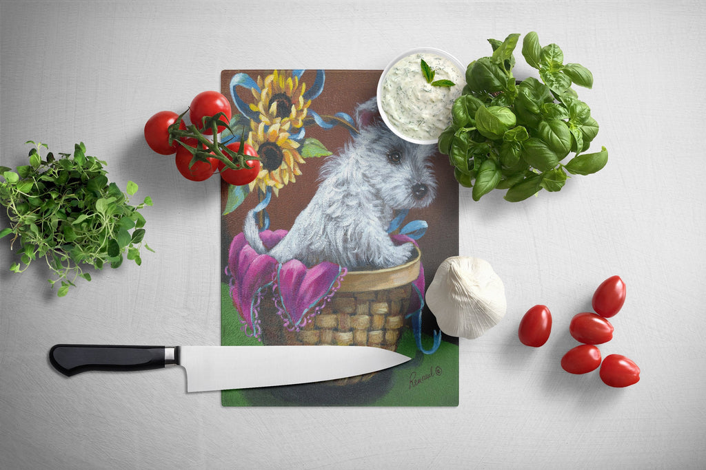 Westie Zoe and Sunflowers Cutting Board Tempered Glass Kitchen Cutting Surface, Heat Resistant Chopping, Non-Slip Feet, Food Prep & Serving