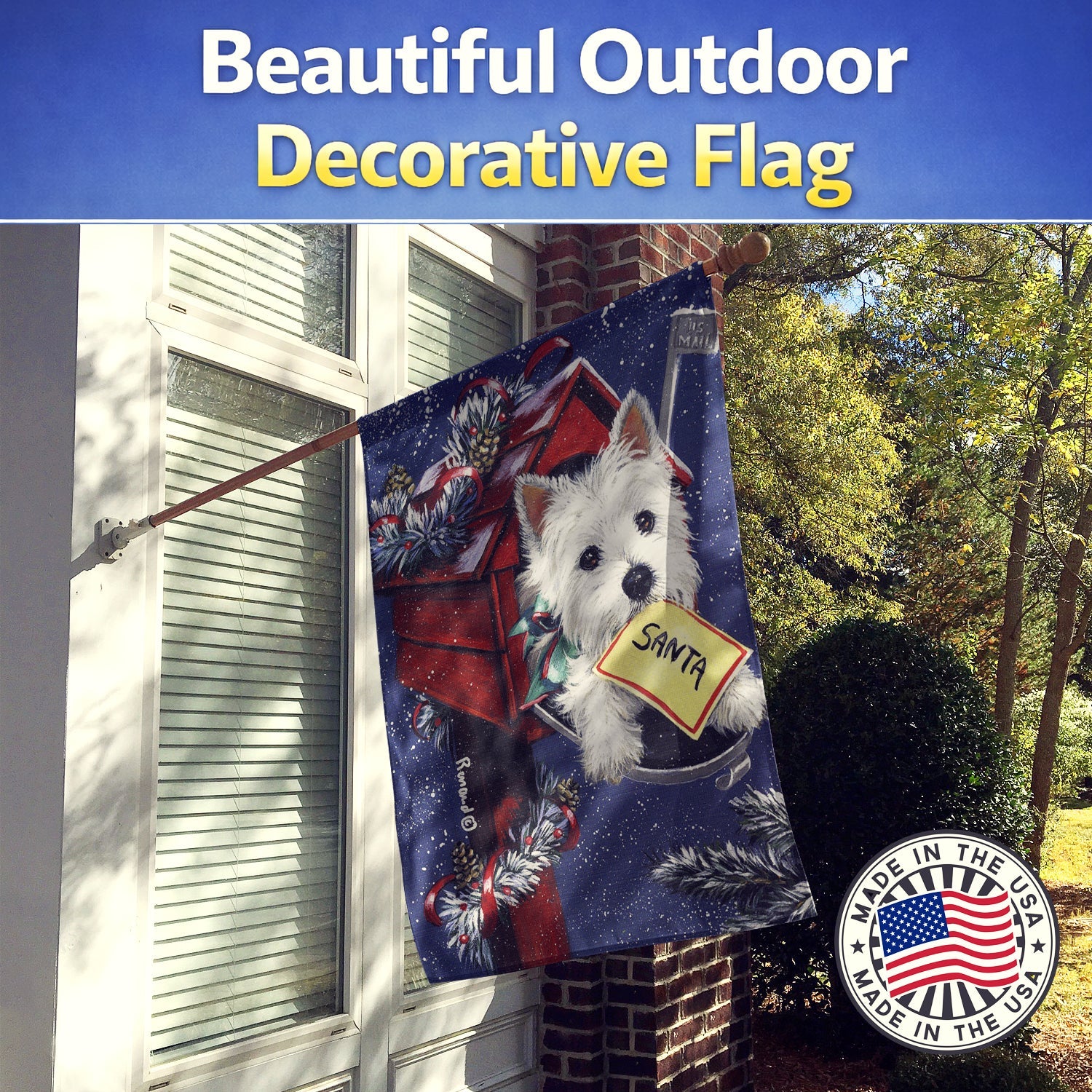 Westie Zoe's Christmas List House Flag 28x40 Porch Sleeve Pole Decorative Outside Yard Banner Artwork Wall Hanging, Polyester