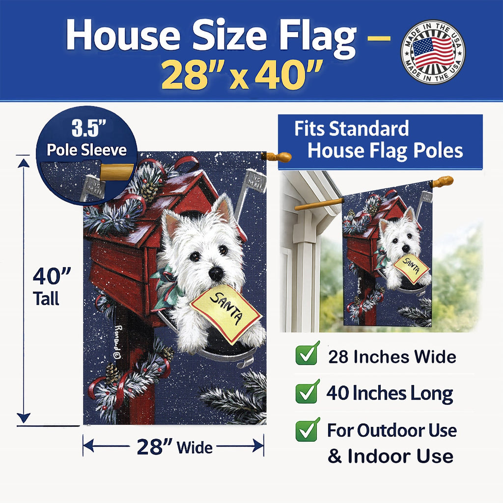 Westie Zoe's Christmas List House Flag 28x40 Porch Sleeve Pole Decorative Outside Yard Banner Artwork Wall Hanging, Polyester