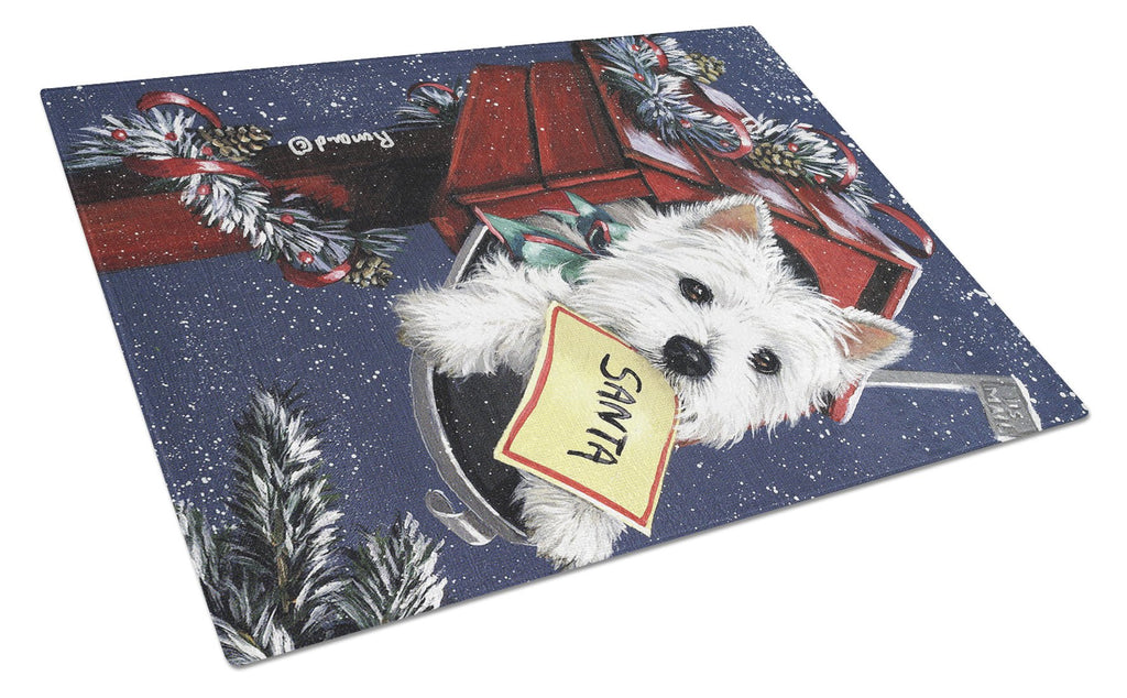 Westie Zoe's Christmas List Cutting Board Tempered Glass Kitchen Cutting Surface, Heat Resistant Chopping, Non-Slip Feet, Food Prep & Serving