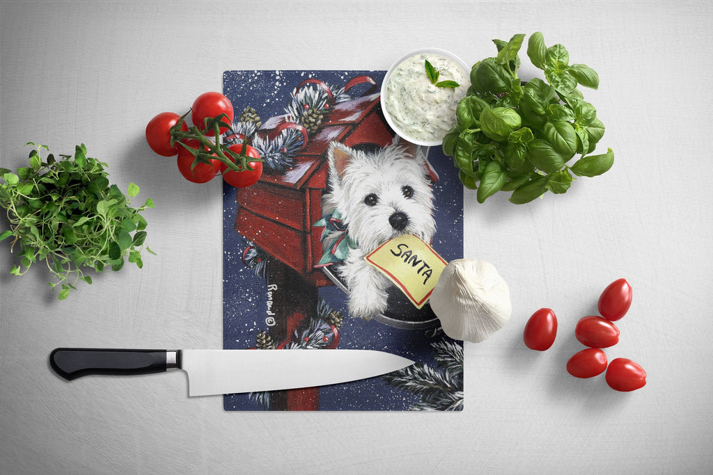 Westie Zoe's Christmas List Cutting Board Tempered Glass Kitchen Cutting Surface, Heat Resistant Chopping, Non-Slip Feet, Food Prep & Serving