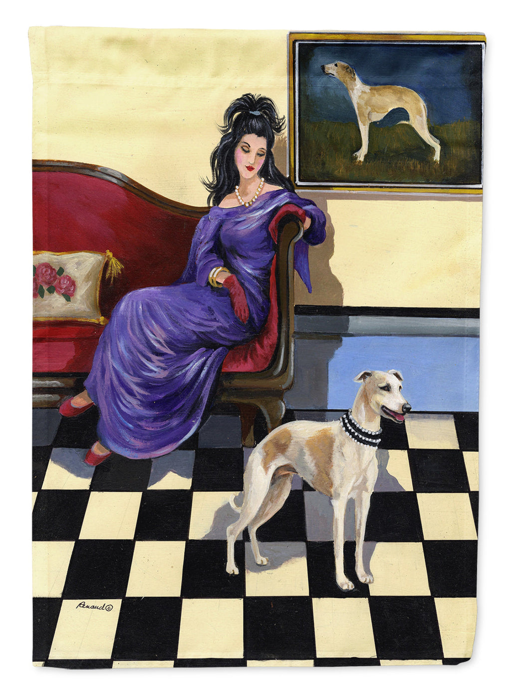 Whippet Elegance and Grace House Flag 28x40 Porch Sleeve Pole Decorative Outside Yard Banner Artwork Wall Hanging, Polyester