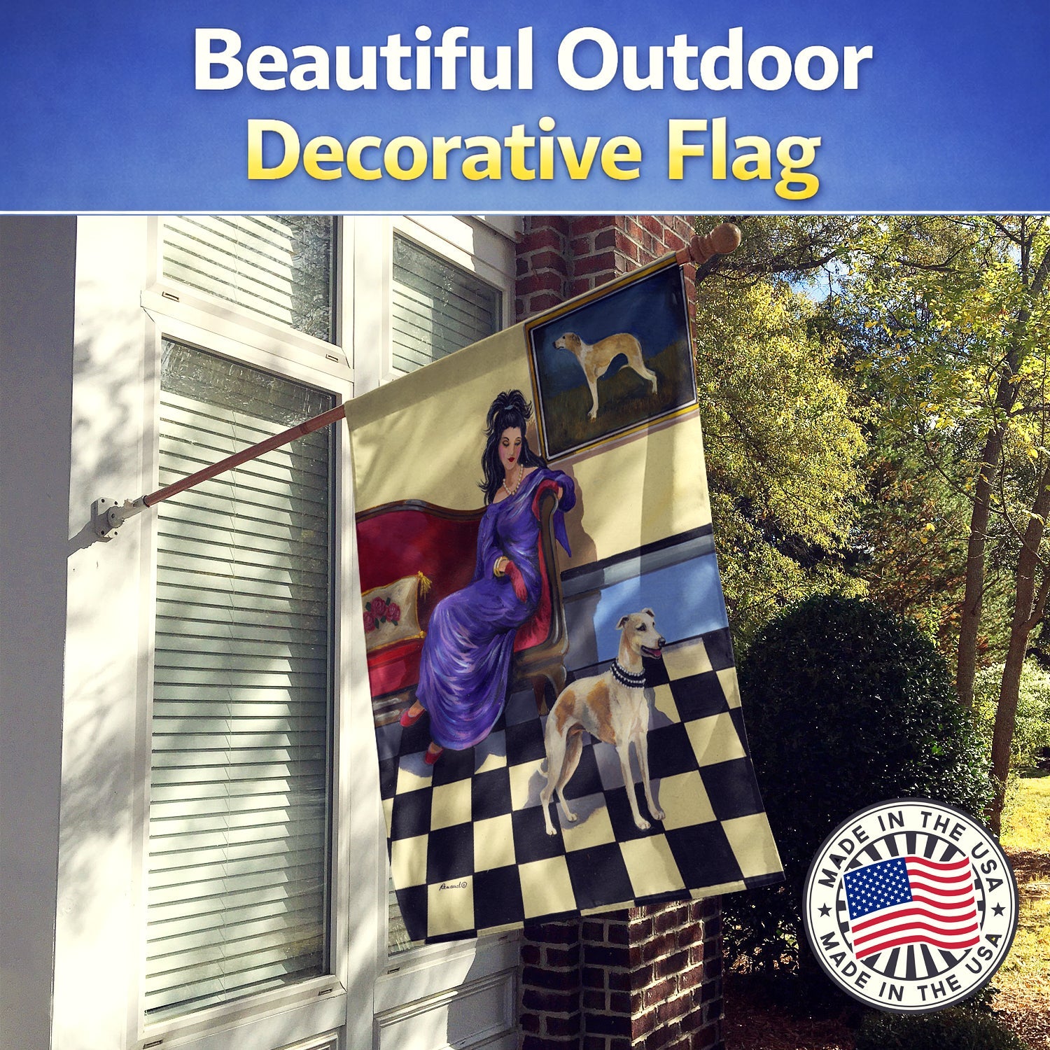 Whippet Elegance and Grace House Flag 28x40 Porch Sleeve Pole Decorative Outside Yard Banner Artwork Wall Hanging, Polyester