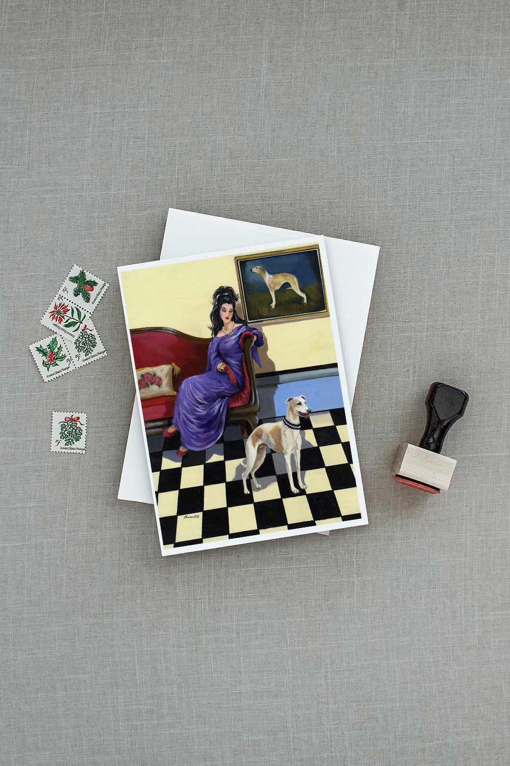 Whippet Elegance and Grace Greeting Cards Pack of 8 Blank Cards with Envelopes Whimsical A7 Size 5x7
