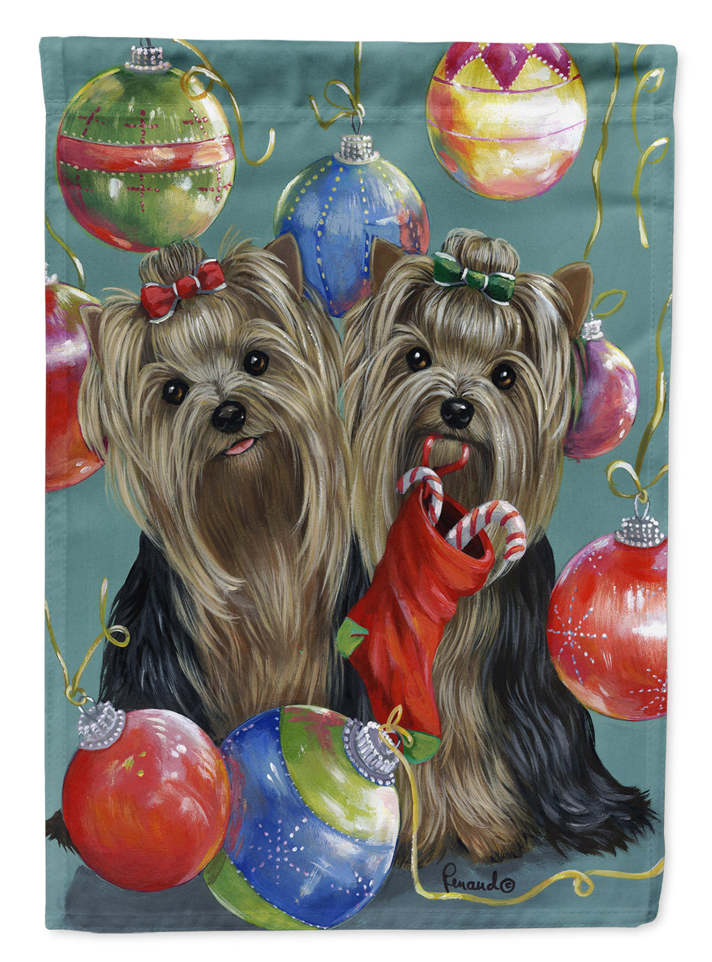 Yorkie Christmas All that Glitters House Flag 28x40 Porch Sleeve Pole Decorative Outside Yard Banner Artwork Wall Hanging, Polyester