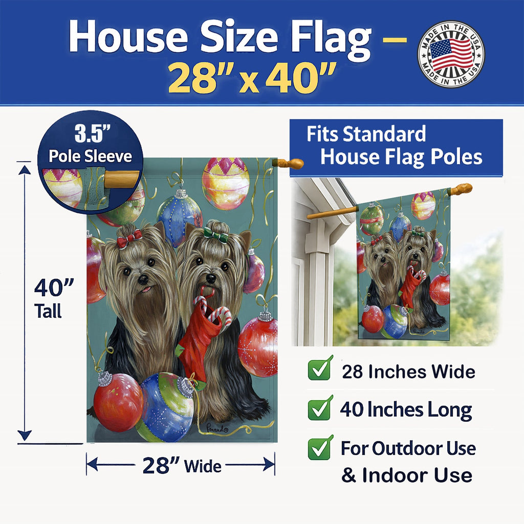 Yorkie Christmas All that Glitters House Flag 28x40 Porch Sleeve Pole Decorative Outside Yard Banner Artwork Wall Hanging, Polyester