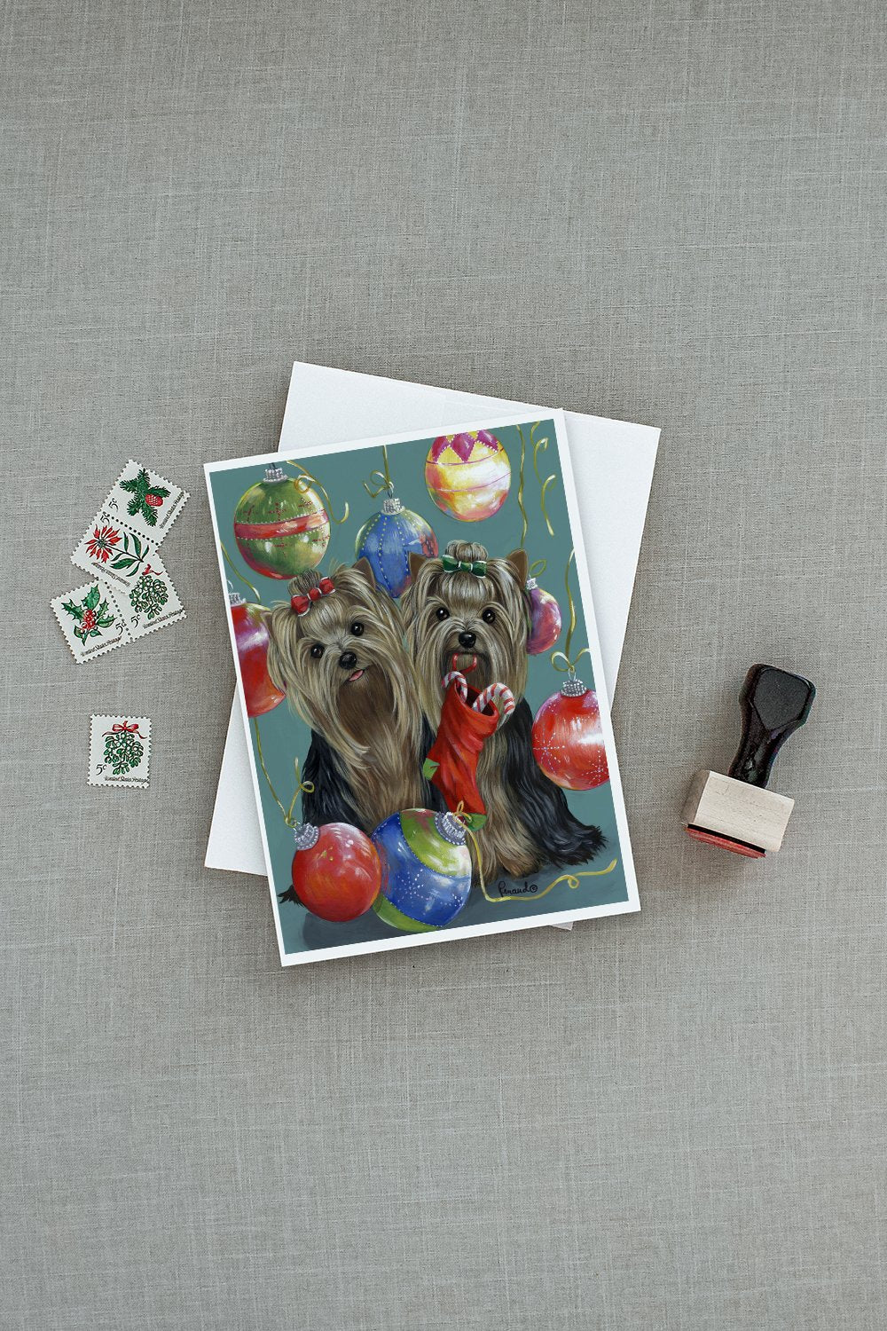 Yorkie Christmas All that Glitters Greeting Cards Pack of 8 Blank Cards with Envelopes Whimsical A7 Size 5x7