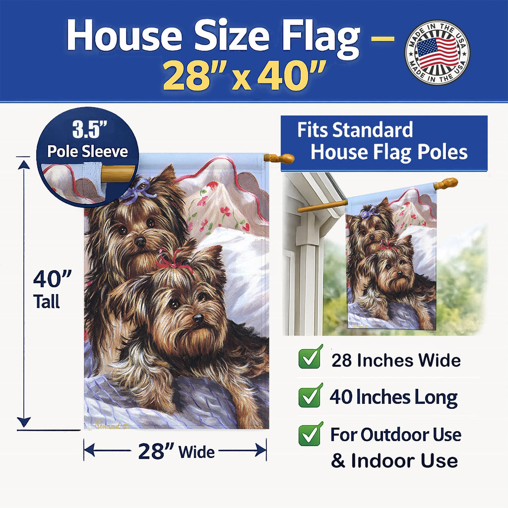 Yorkie Bed Bugs House Flag 28x40 Porch Sleeve Pole Decorative Outside Yard Banner Artwork Wall Hanging, Polyester
