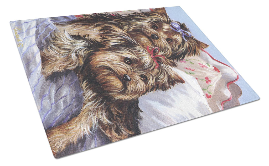 Yorkie Bed Bugs Cutting Board Tempered Glass Kitchen Cutting Surface, Heat Resistant Chopping, Non-Slip Feet, Food Prep & Serving