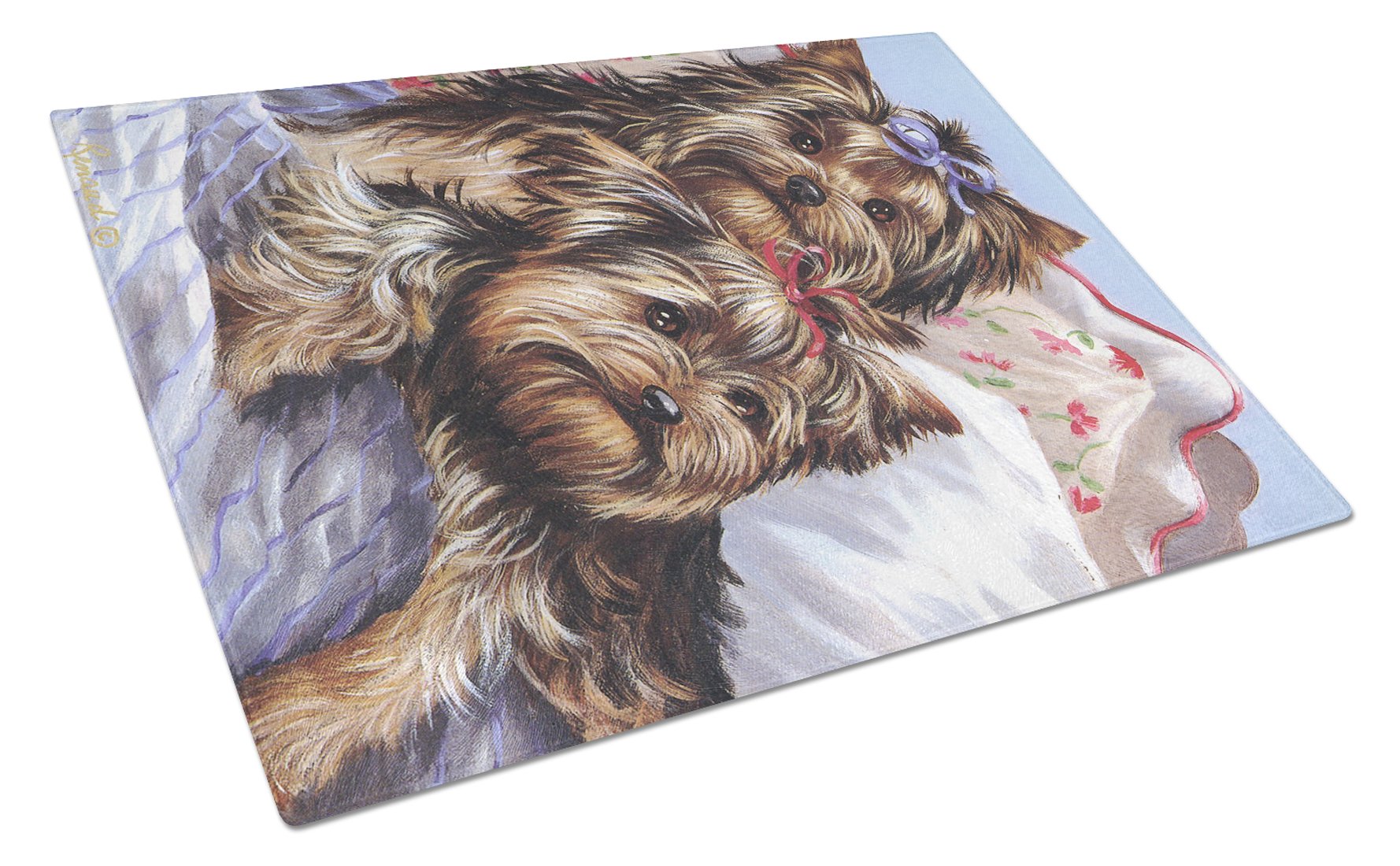 Yorkie Bed Bugs Cutting Board Tempered Glass Kitchen Cutting Surface, Heat Resistant Chopping, Non-Slip Feet, Food Prep & Serving