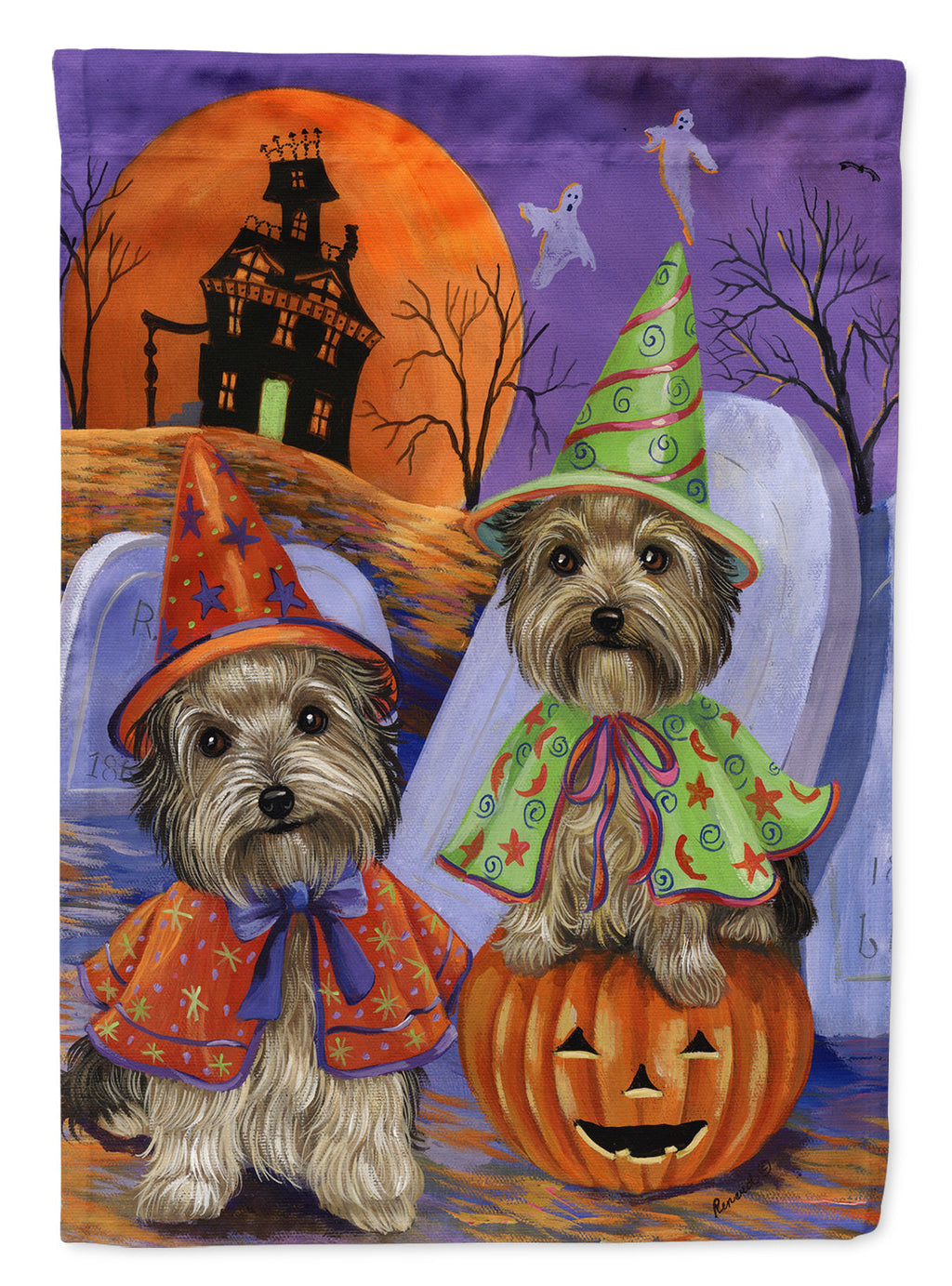 Yorkie Halloween Haunted House House Flag 28x40 Porch Sleeve Pole Decorative Outside Yard Banner Artwork Wall Hanging, Polyester