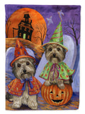 Yorkie Halloween Haunted House House Flag 28x40 Porch Sleeve Pole Decorative Outside Yard Banner Artwork Wall Hanging, Polyester