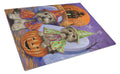 Yorkie Halloween Haunted House Cutting Board Tempered Glass Kitchen Cutting Surface, Heat Resistant Chopping, Non-Slip Feet, Food Prep & Serving