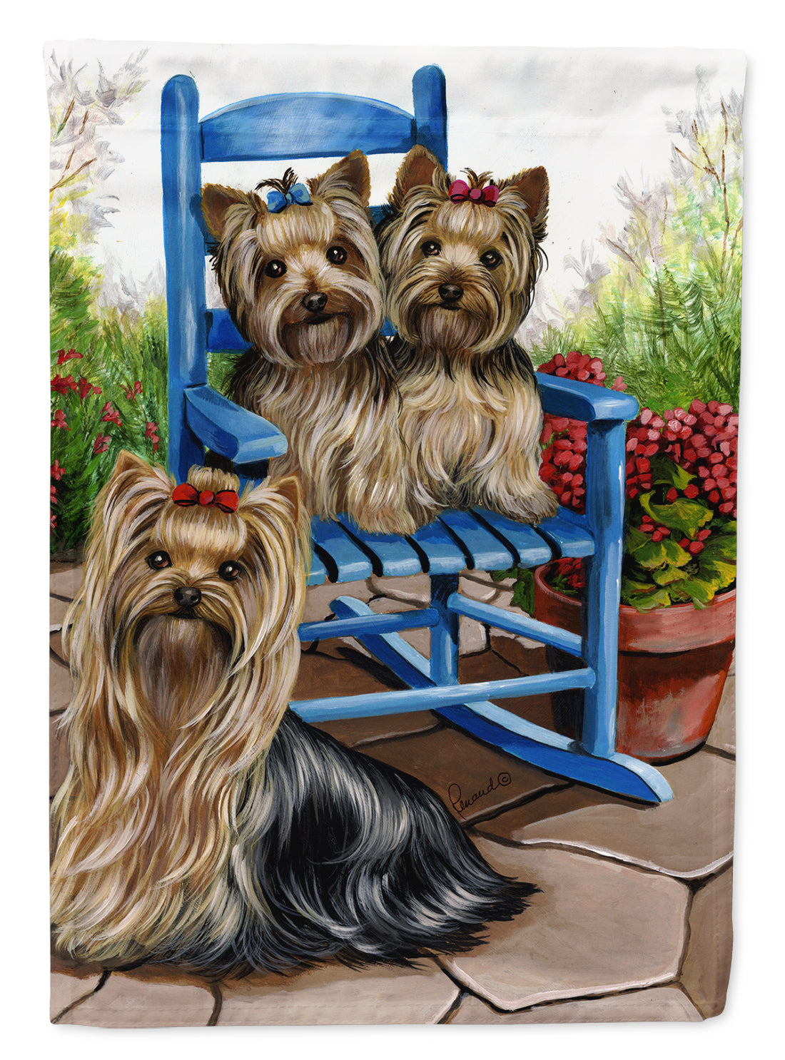 Yorkie Patio Sweethearts House Flag 28x40 Porch Sleeve Pole Decorative Outside Yard Banner Artwork Wall Hanging, Polyester
