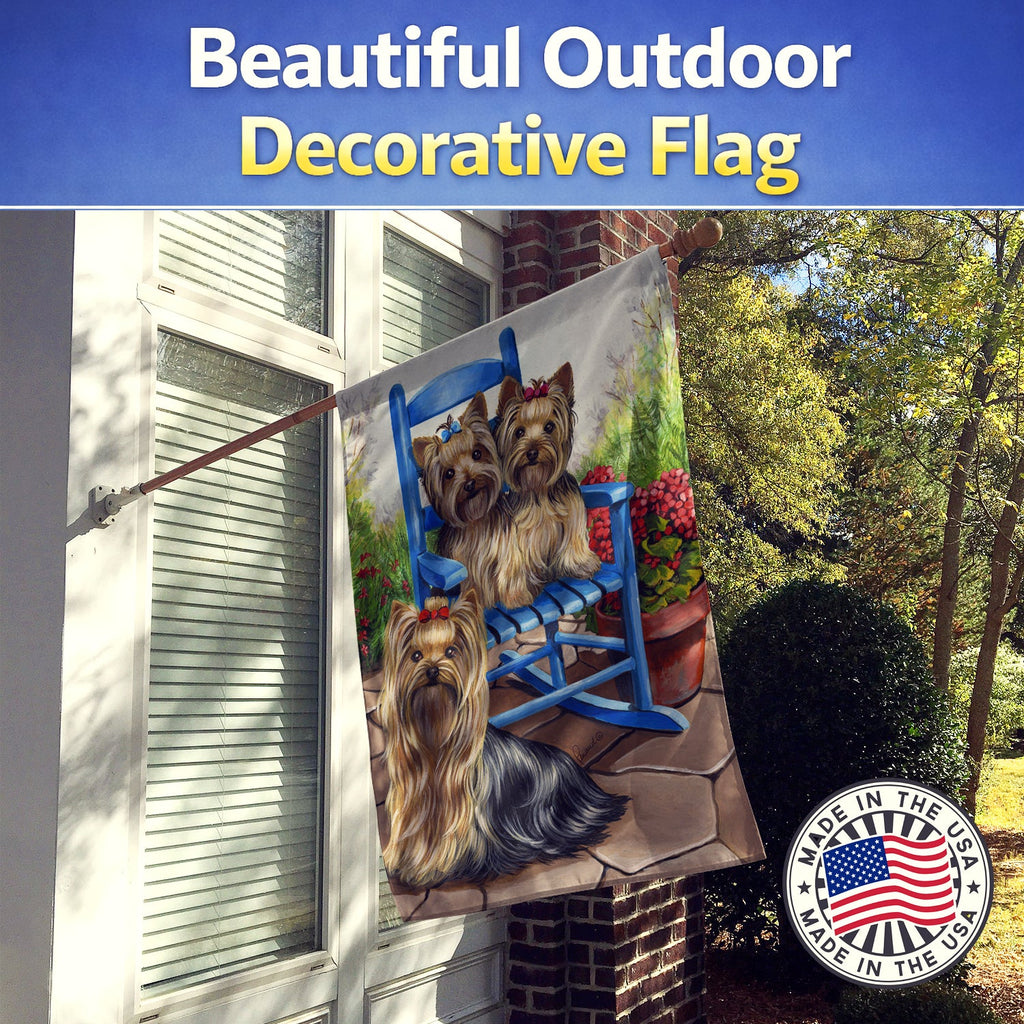 Yorkie Patio Sweethearts House Flag 28x40 Porch Sleeve Pole Decorative Outside Yard Banner Artwork Wall Hanging, Polyester