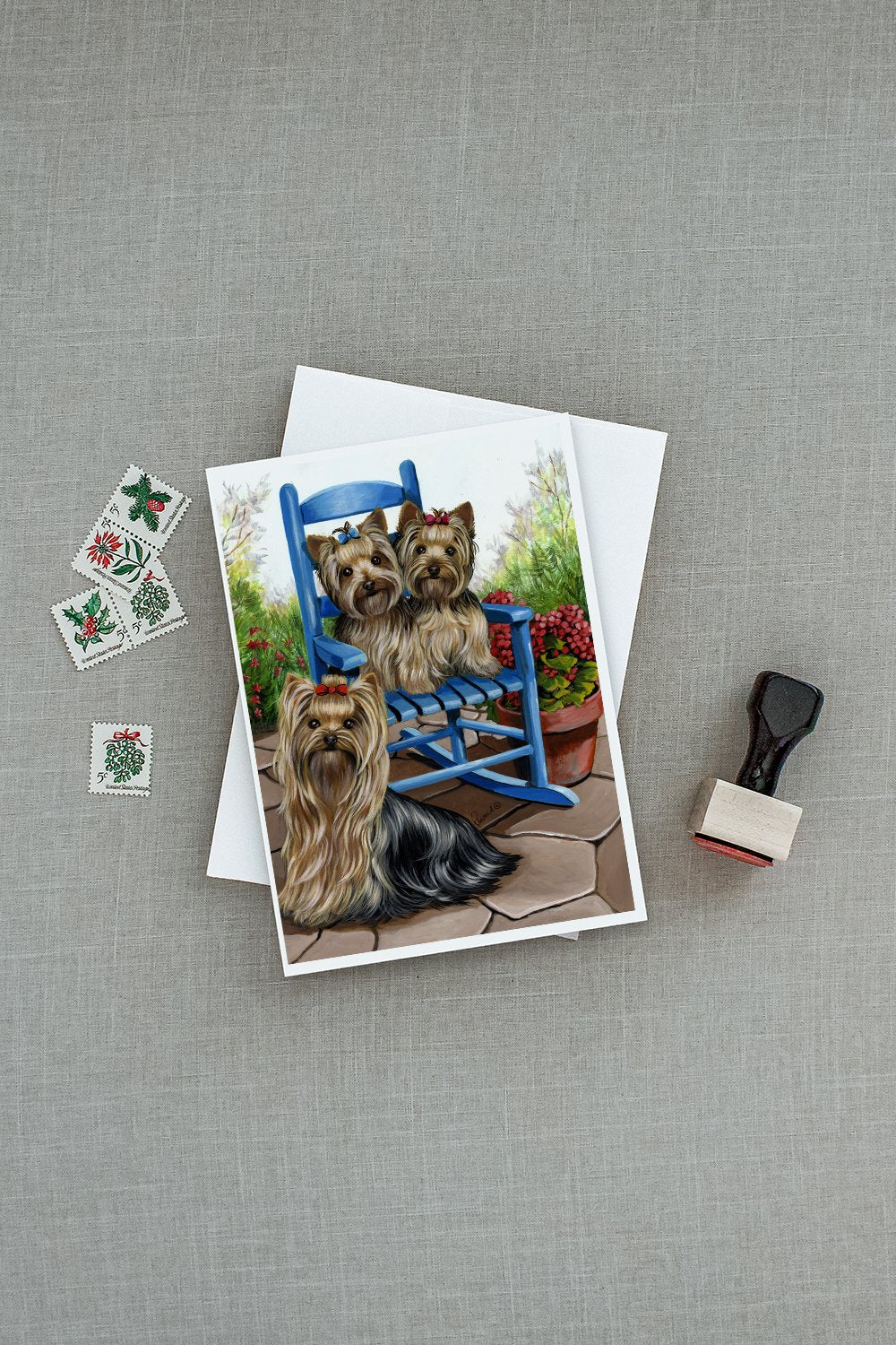 Yorkie Patio Sweethearts Greeting Cards Pack of 8 Blank Cards with Envelopes Whimsical A7 Size 5x7