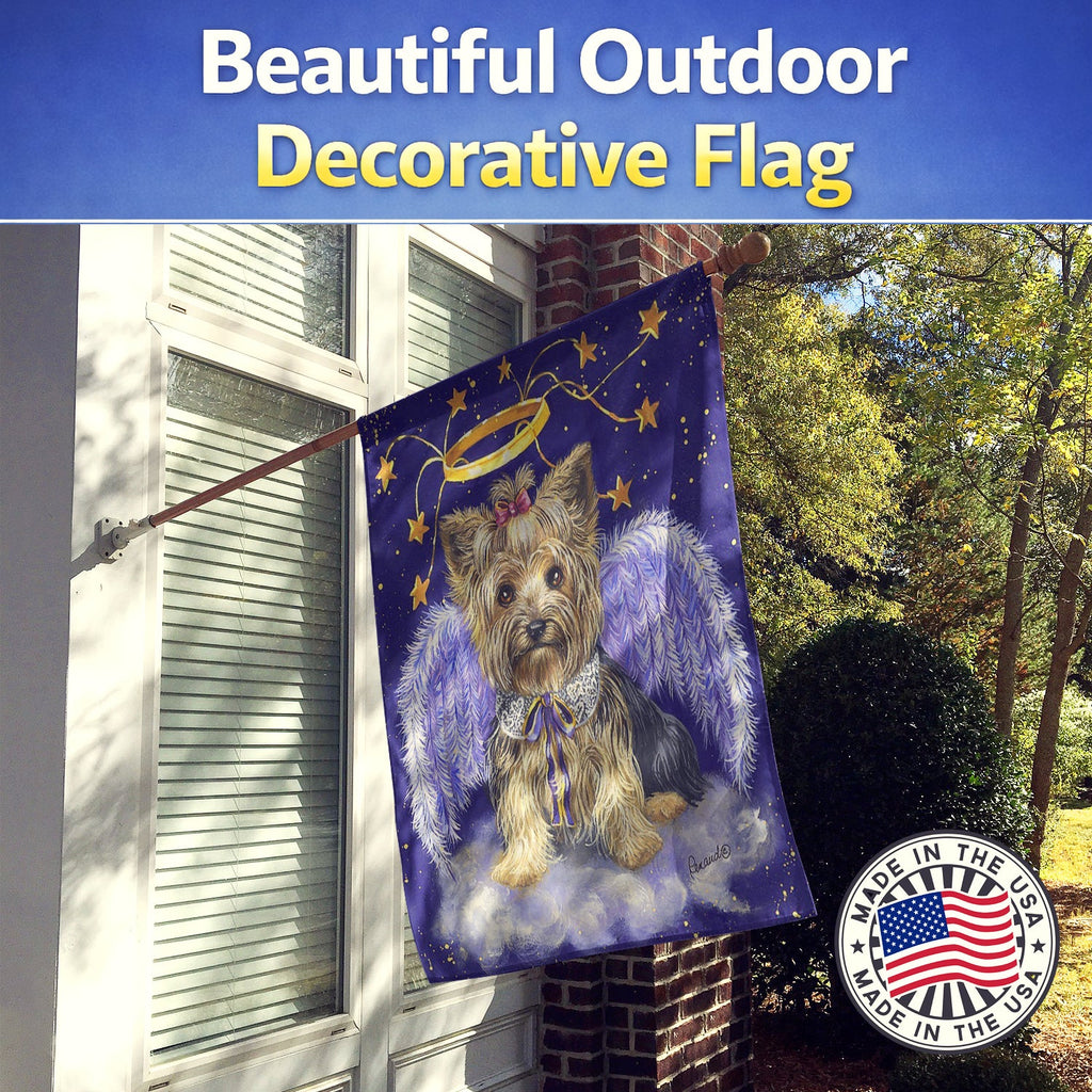 Yorkie Christmas Angel House Flag 28x40 Porch Sleeve Pole Decorative Outside Yard Banner Artwork Wall Hanging, Polyester