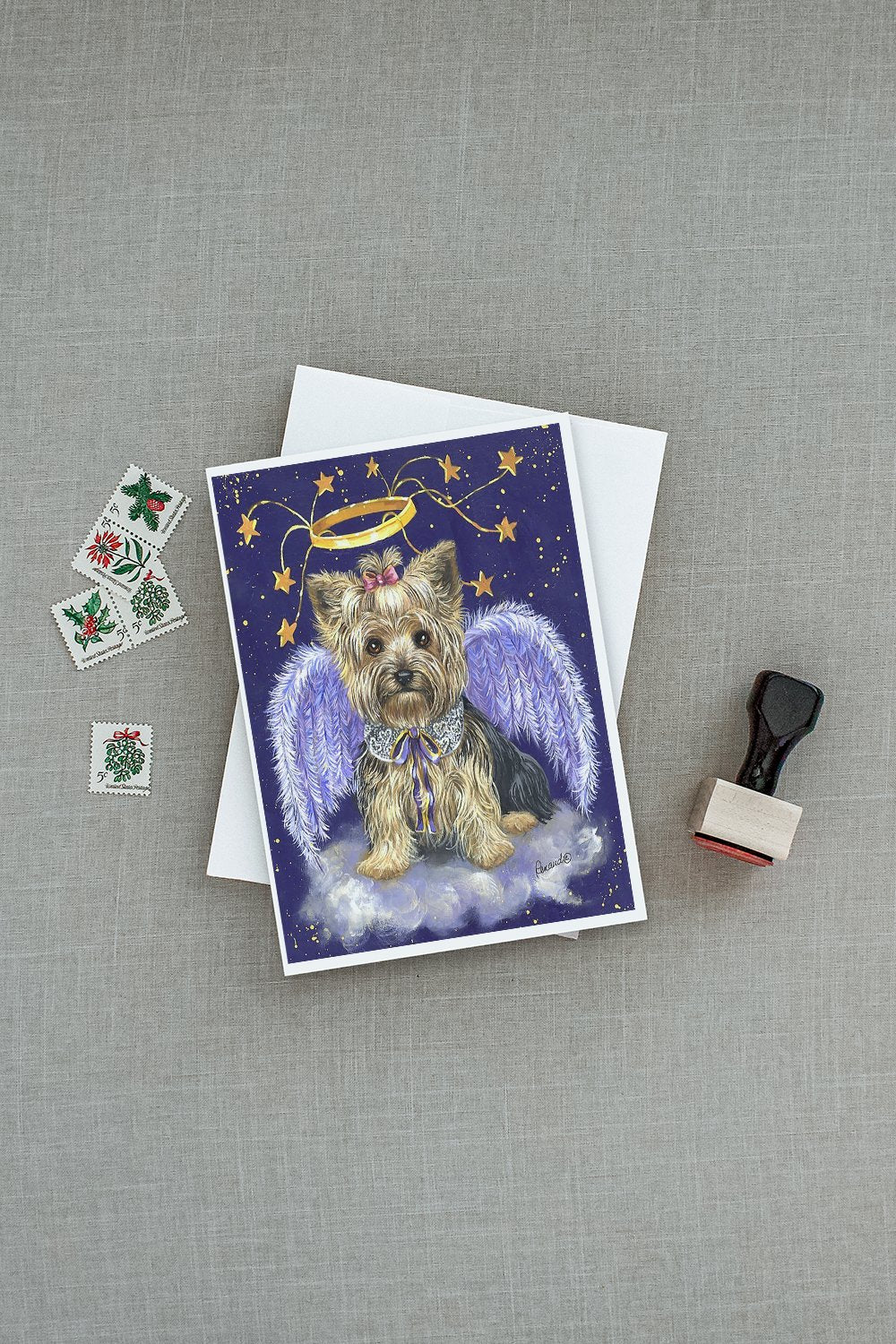 Yorkie Christmas Angel Greeting Cards Pack of 8 Blank Cards with Envelopes Whimsical A7 Size 5x7