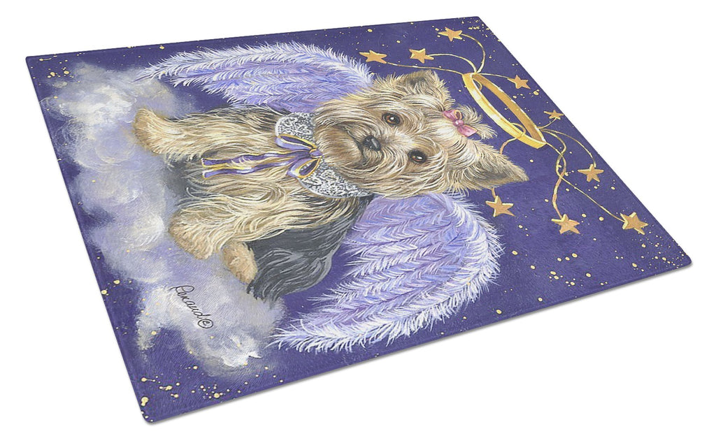 Yorkie Christmas Angel Cutting Board Tempered Glass Kitchen Cutting Surface, Heat Resistant Chopping, Non-Slip Feet, Food Prep & Serving