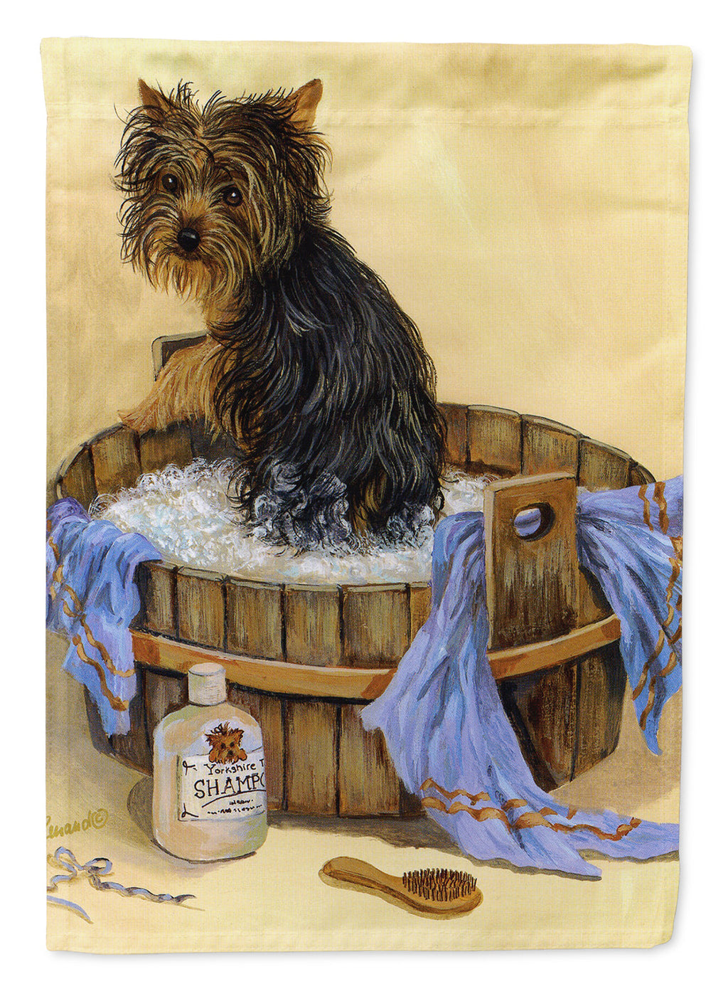 Yorkie Bath Time House Flag 28x40 Porch Sleeve Pole Decorative Outside Yard Banner Artwork Wall Hanging, Polyester