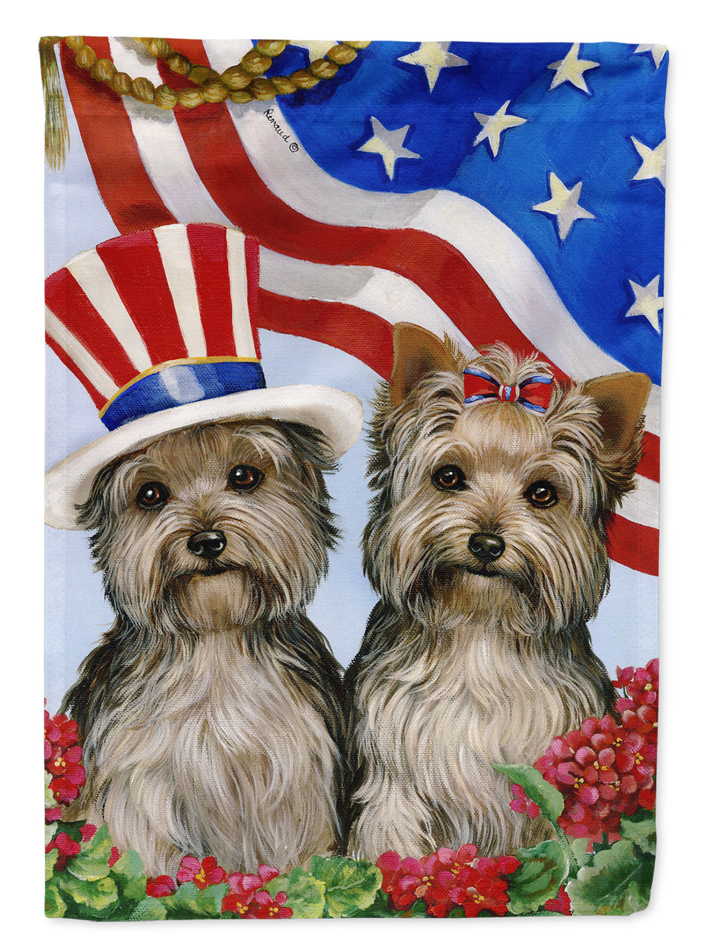 Yorkie USA House Flag 28x40 Porch Sleeve Pole Decorative Outside Yard Banner Artwork Wall Hanging, Polyester