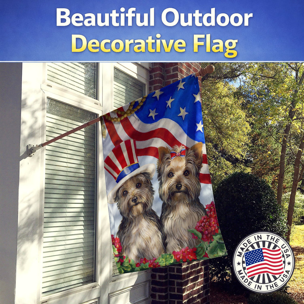Yorkie USA House Flag 28x40 Porch Sleeve Pole Decorative Outside Yard Banner Artwork Wall Hanging, Polyester