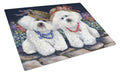 Bichon Frise Sisters Cutting Board Tempered Glass Kitchen Cutting Surface, Heat Resistant Chopping, Non-Slip Feet, Food Prep & Serving