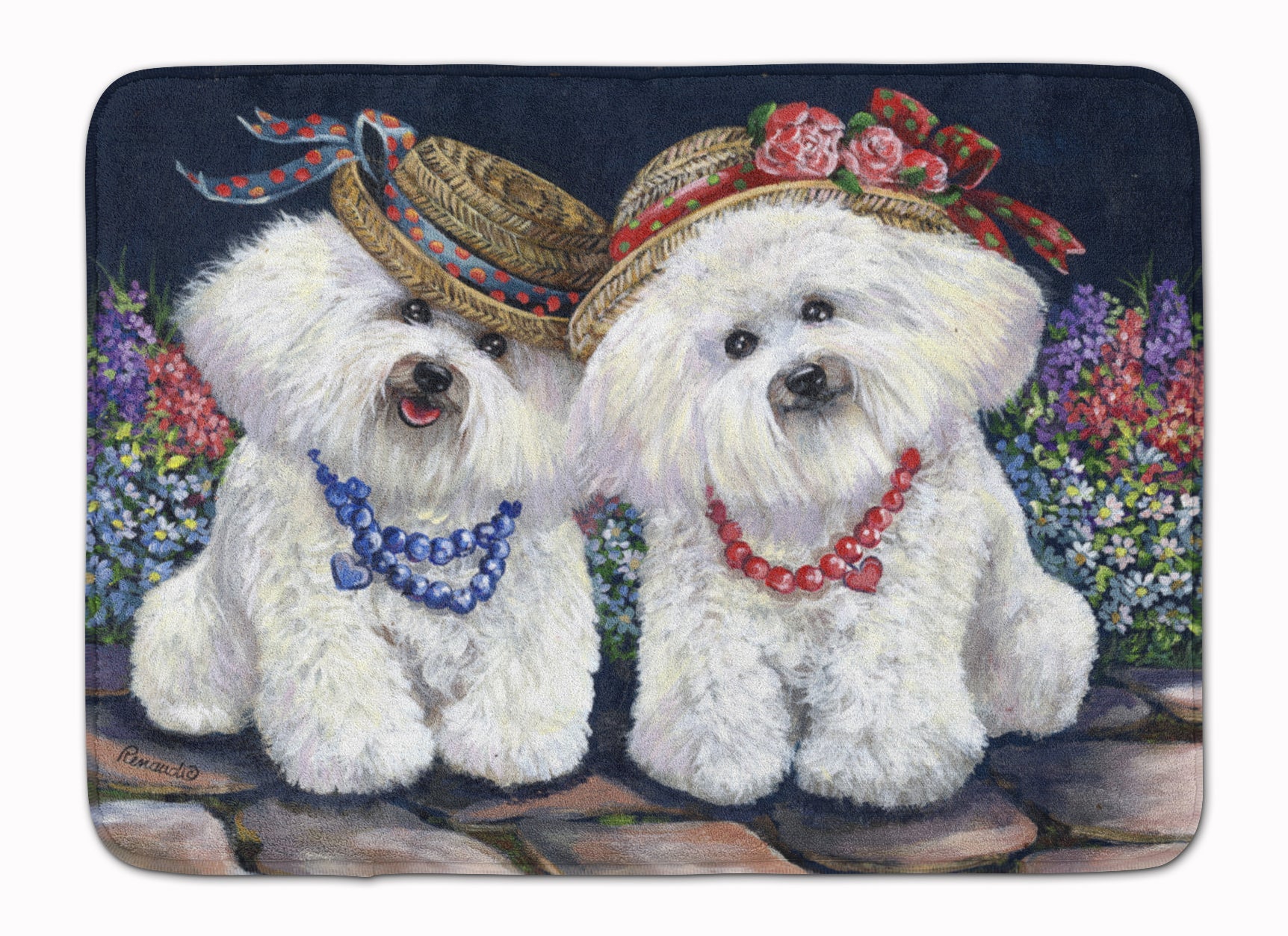 Bichon Frise Sisters Memory Foam Kitchen Mat Machine Washable Anti-Fatigue Cushion Comfort Bath or Kitchen Rug