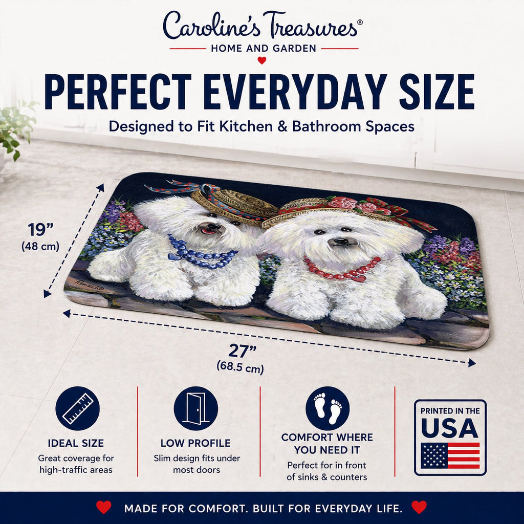 Bichon Frise Sisters Memory Foam Kitchen Mat Machine Washable Anti-Fatigue Cushion Comfort Bath or Kitchen Rug