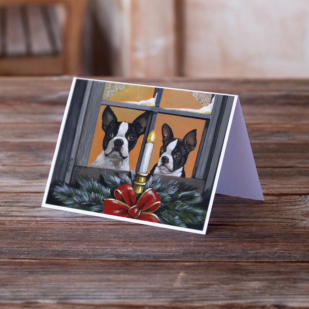 Boston Terrier Looking for Santa Christmas Greeting Cards Pack of 8 Blank Cards with Envelopes Whimsical A7 Size 5x7