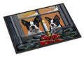 Boston Terrier Looking for Santa Christmas Doormat Indoor Outdoor 24H X 36W Front Door Mat Rugs for Entryway, Non Slip Washable Low Pile,