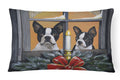 Boston Terrier Looking for Santa Christmas Decorative Throw Pillow 12x16 Indoor Outdoor Accent Cushion, Fabric Cover with Insert for Sofa, Bed, Porch & Living Room