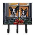 Boston Terrier Looking for Santa Christmas Leash or Key Holder Wall Hooks, Coat Rack Wall Mount, for Hanging Keys, Towels, Aprons, Leashes