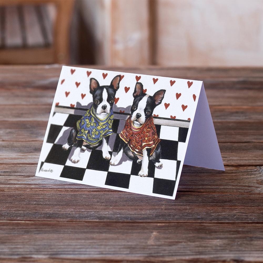 Boston Terrier Puppy Love Greeting Cards Pack of 8 Blank Cards with Envelopes Whimsical A7 Size 5x7
