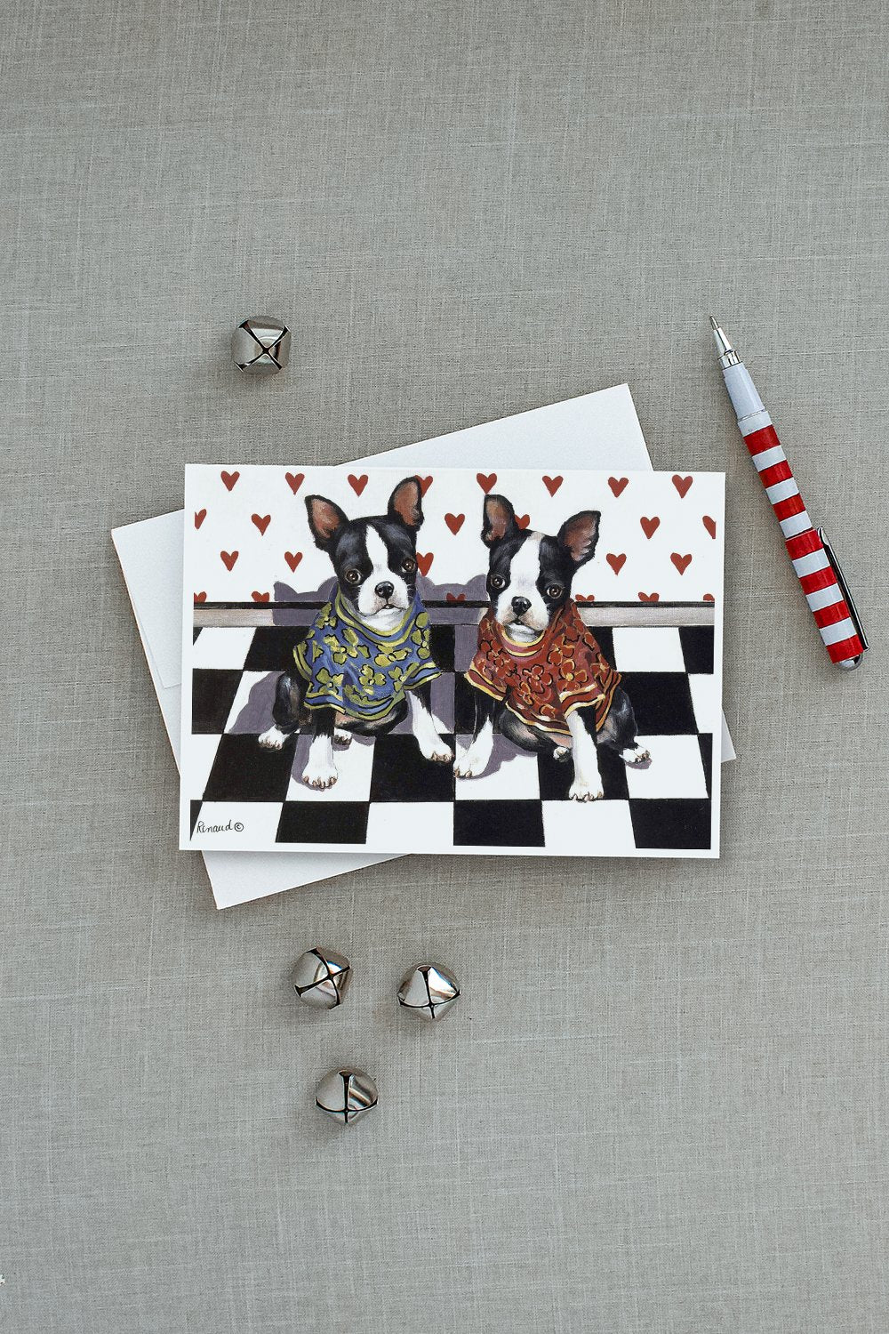 Boston Terrier Puppy Love Greeting Cards Pack of 8 Blank Cards with Envelopes Whimsical A7 Size 5x7