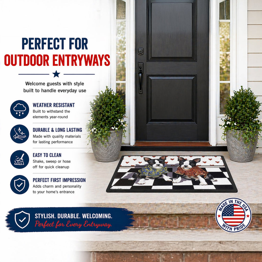 Boston Terrier Puppy Love Doormat Indoor Outdoor 24H X 36W Front Door Mat Rugs for Entryway, Non Slip Washable Low Pile,