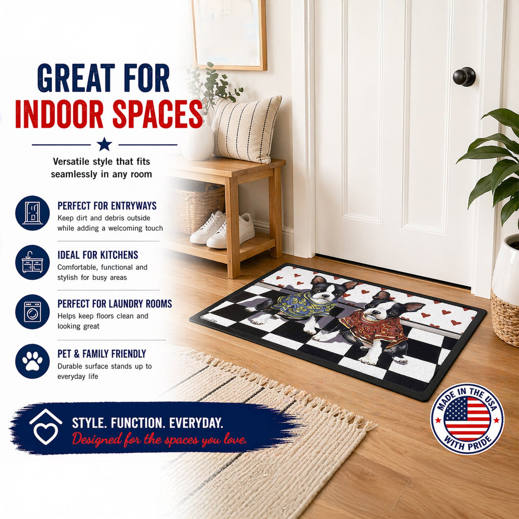Boston Terrier Puppy Love Doormat Indoor Outdoor 24H X 36W Front Door Mat Rugs for Entryway, Non Slip Washable Low Pile,