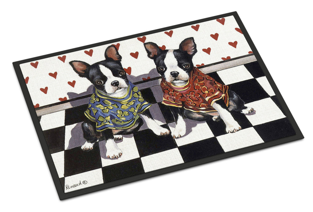 Boston Terrier Puppy Love Doormat Indoor Outdoor 18H X 27W Front Door Mat Rugs for Entryway, Non Slip Washable