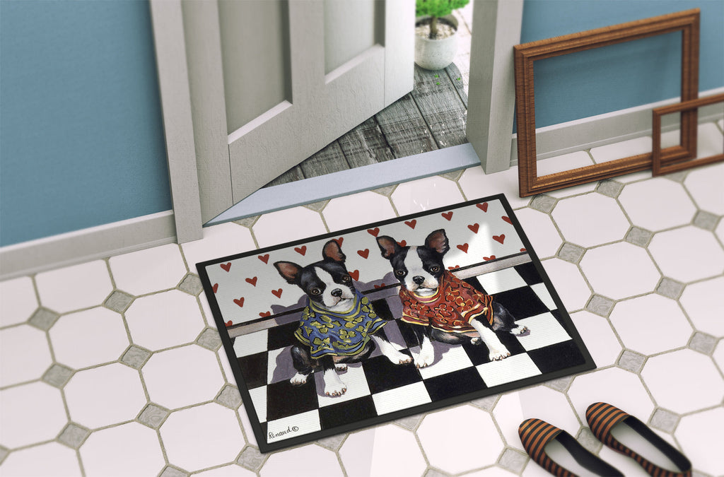 Boston Terrier Puppy Love Doormat Indoor Outdoor 18H X 27W Front Door Mat Rugs for Entryway, Non Slip Washable
