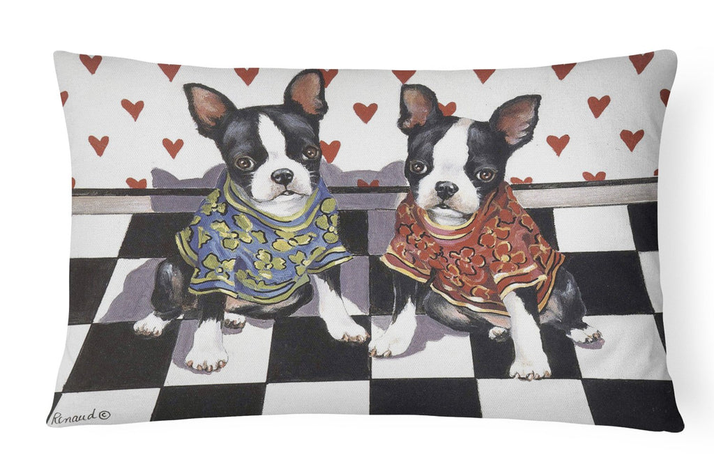 Boston Terrier Puppy Love Decorative Throw Pillow 12x16 Indoor Outdoor Accent Cushion, Fabric Cover with Insert for Sofa, Bed, Porch & Living Room