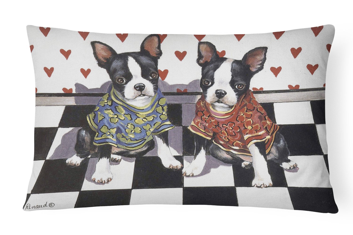 Boston Terrier Puppy Love Decorative Throw Pillow 12x16 Indoor Outdoor Accent Cushion, Fabric Cover with Insert for Sofa, Bed, Porch & Living Room
