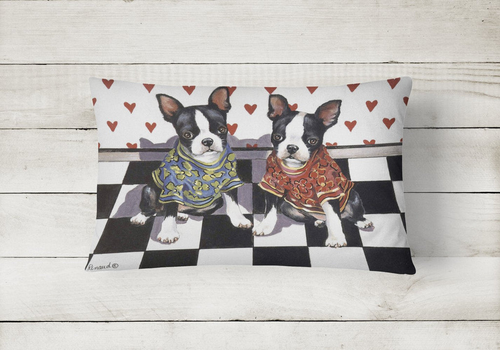 Boston Terrier Puppy Love Decorative Throw Pillow 12x16 Indoor Outdoor Accent Cushion, Fabric Cover with Insert for Sofa, Bed, Porch & Living Room