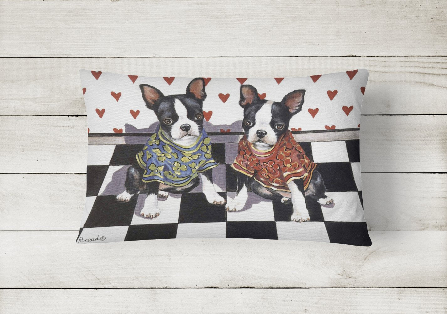Boston Terrier Puppy Love Decorative Throw Pillow 12x16 Indoor Outdoor Accent Cushion, Fabric Cover with Insert for Sofa, Bed, Porch & Living Room