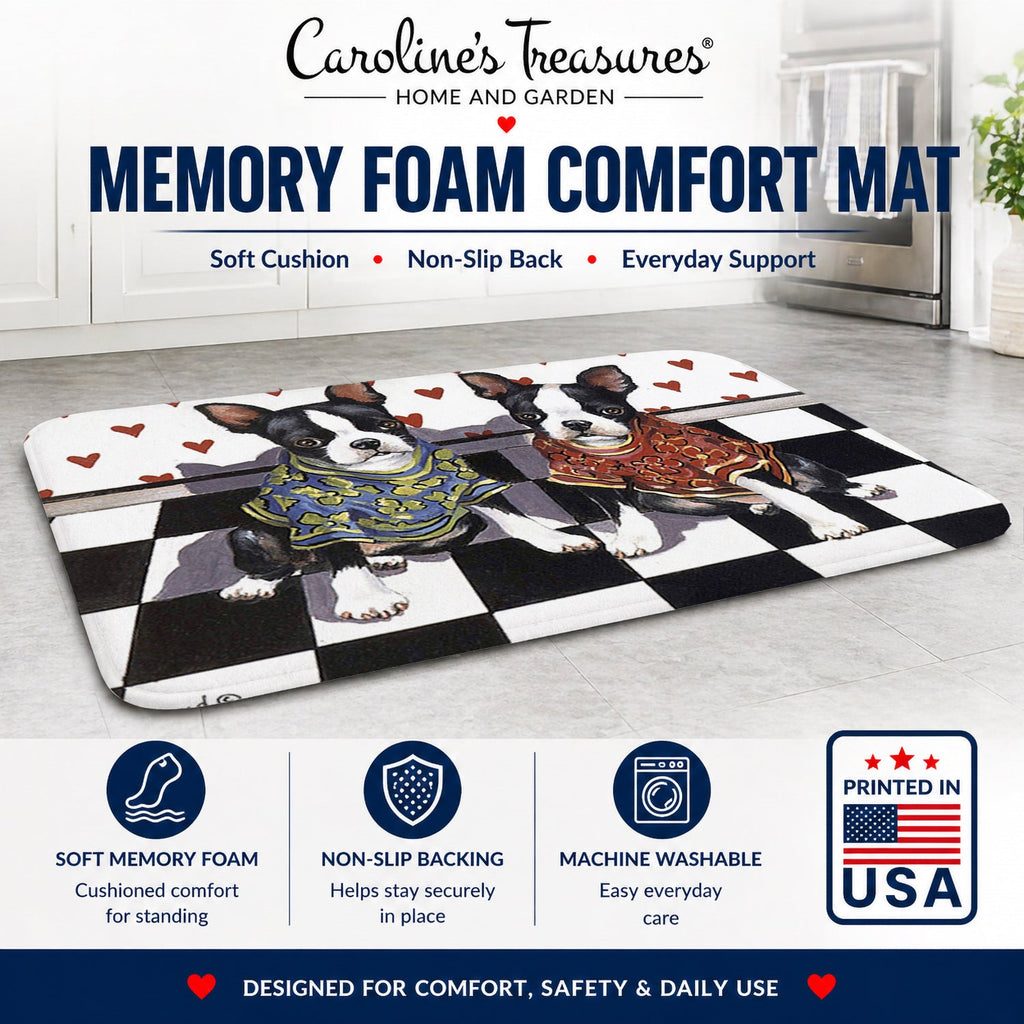 Boston Terrier Puppy Love Memory Foam Kitchen Mat Machine Washable Anti-Fatigue Cushion Comfort Bath or Kitchen Rug