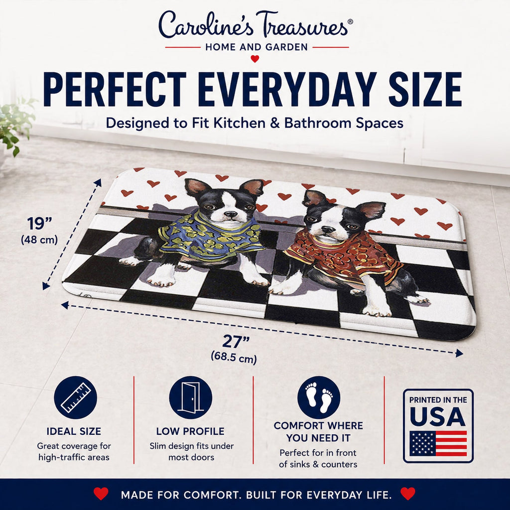 Boston Terrier Puppy Love Memory Foam Kitchen Mat Machine Washable Anti-Fatigue Cushion Comfort Bath or Kitchen Rug